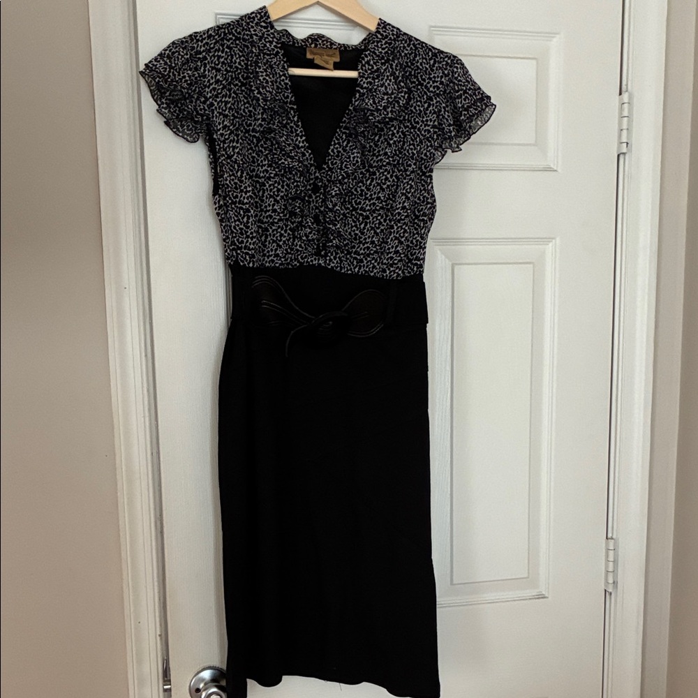 Midnight Velvet Black and White Midi Dress